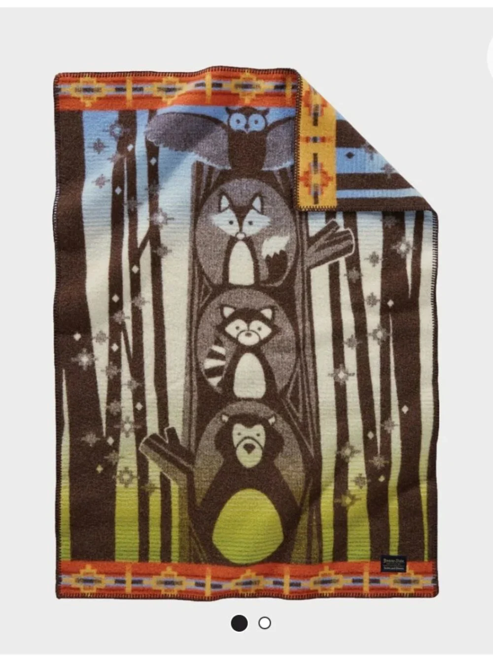 Pendleton Woodland Neighbors Crib Blanket Wool Beaver State Oregon Fox Bear Owl